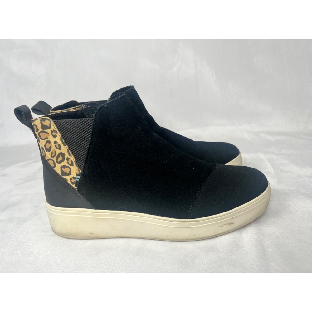 Toms Jamie Women's Black Suede/Leopard Print High Top Shoes Size 9.5